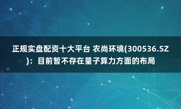 正规实盘配资十大平台 农尚环境(300536.SZ)：目前暂不存在量子算力方面的布局